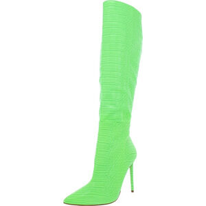 Steve Madden Women Sz 11 Idina Croc Embossed Pointed Toe Knee-High Boots Green